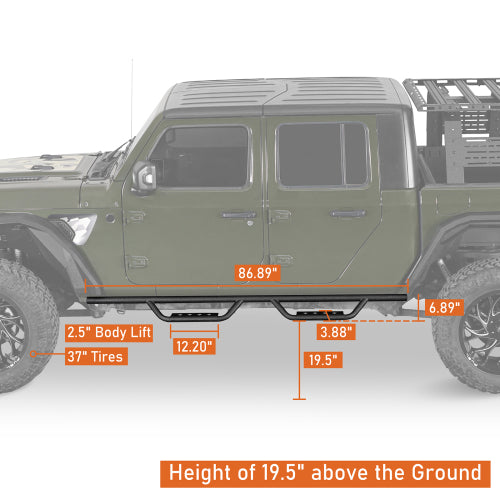 Hooke Road Running Boards Tubular Side Steps for 2020-2024 Jeep Gladiator b7001 11