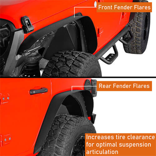 Hooke Road Front & Rear Slim Flat Fender Flares Kit For 2018-2023 Jeep Wrangler JL B3049 12