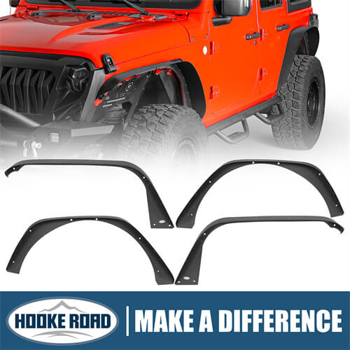 Hooke Road Front & Rear Slim Flat Fender Flares Kit For 2018-2023 Jeep Wrangler JL B3049 1