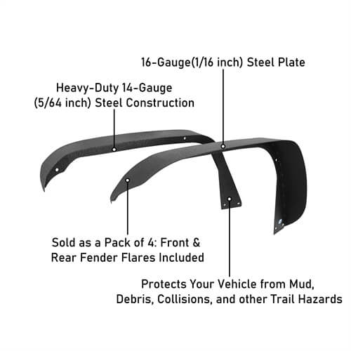 Load image into Gallery viewer, Hooke Road Front &amp; Rear Slim Flat Fender Flares Kit For 2018-2023 Jeep Wrangler JL B3049 25
