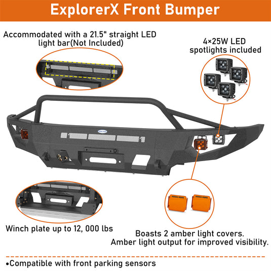 Hooke Road Steel Front Bumper with Winch Plate for 2014-2021 Toyota Tundra b5013s 8