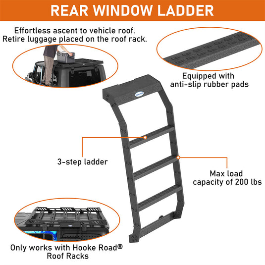 Hooke Road Window Ladder for 2007-2026 Jeep Wrangler JK & Wrangler JL Hardtop b2129s 9