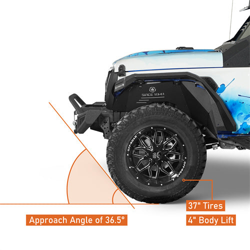 Hooke Road Jeep JL & JT Stubby Front Bumper with Bull Bar & Winch plate b3091 8