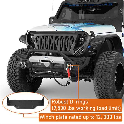Hooke Road Jeep JL & JT Stubby Front Bumper with Bull Bar & Winch plate b3091 9