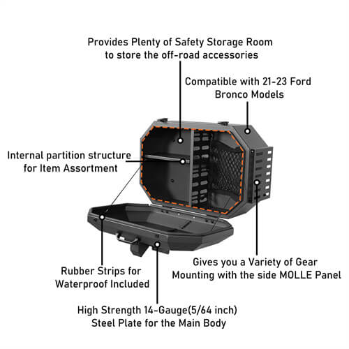 2021 2022 2023 Ford BroncoTailgate Storage Lock Box Exterior Storage Accessories- Hooke Road b8927s 18