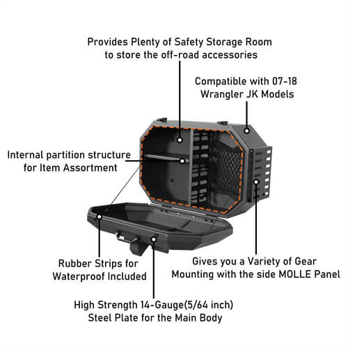 Load image into Gallery viewer, Tailgate Spare Tire Carrier Outer Storage Lock Box Jeep Wrangler Parts For 2007-2018 Jeep Wrangler JK - Hooke Road b2085s 19
