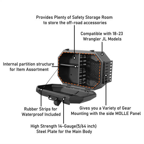 Tailgate Spare Tire Carrier Outer Storage Lock Box Jeep Wrangler Parts For 2018-2023 Jeep Wrangler JL - Hooke Road b3052s 13