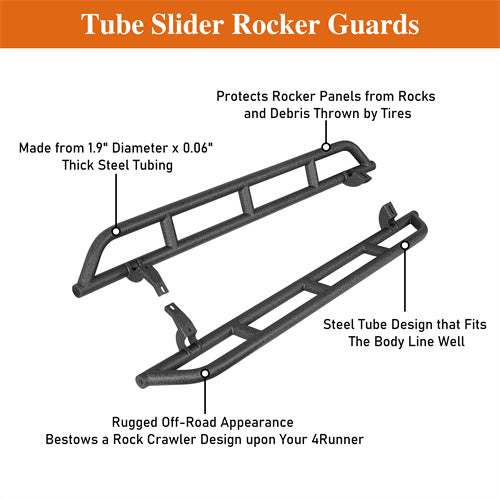 2010-2024 Toyota 4Runner Slider Rocker Guards Wheel To Wheel Running Boards Side Steps- Hooke Road b9801s 9