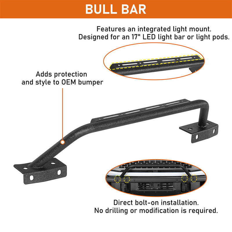 Load image into Gallery viewer, Aftermarket Tube Bull Bar for 2021-2026 Ford Bronco w/ Steel Modular Bumper b8948s 7
