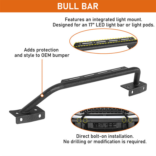 Aftermarket Tube Bull Bar for 2021-2026 Ford Bronco w/ Steel Modular Bumper b8948s 7