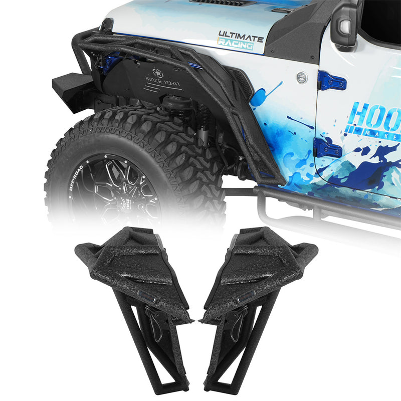 Load image into Gallery viewer, Hooke Road Jeep JL JT Tube Front Fender Flares w/ Turn Signal Lights b3095s 1
