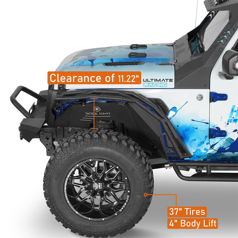 Load image into Gallery viewer, Hooke Road Jeep JL JT Tube Front Fender Flares w/ Turn Signal Lights b3095s 6
