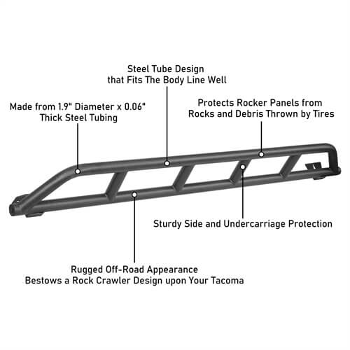 2016-2023 Toyota Tacoma Side Steps Tube Slider Rocker Guards 4x4 Truck Parts - Hooke Road b4216s 12