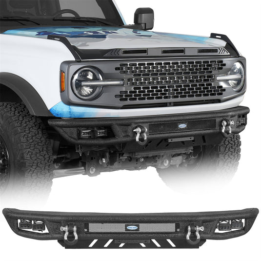 Hooke Road Tubular Front Bumper w/ Skid Plate for 21-26 Ford Bronco b8957s 1