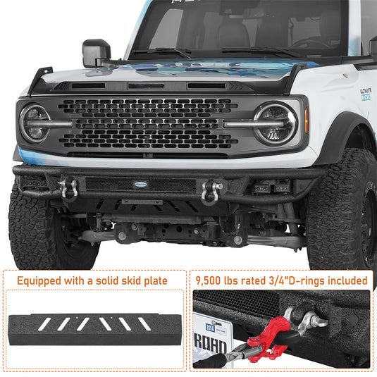 Hooke Road Tubular Front Bumper w/ Skid Plate for 21-26 Ford Bronco b8957s 6