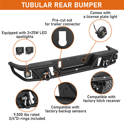 Load image into Gallery viewer, Hooke Road Rear Bumper wth Spotlights for 2020-2025 Jeep Gladiator JT b7028s 8
