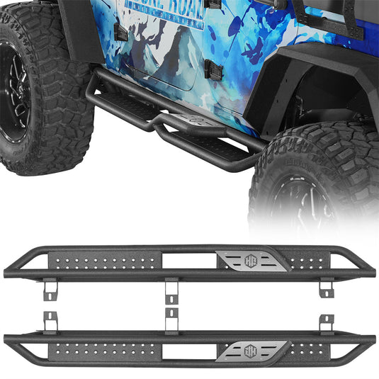 Two-Stair Nerf Side Steps for 2007-2018 Jeep Wrangler JK 4-Door Hooke Road b2110 1
