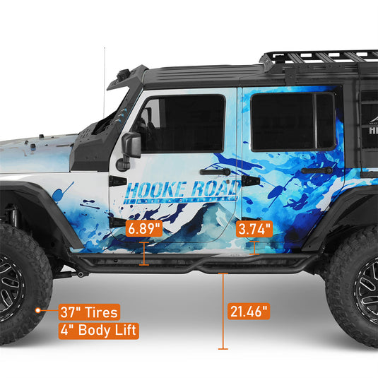 Two-Stair Nerf Side Steps for 2007-2018 Jeep Wrangler JK 4-Door Hooke Road b2110 6