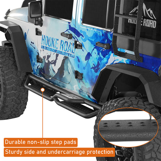 Two-Stair Nerf Side Steps for 2007-2018 Jeep Wrangler JK 4-Door Hooke Road b2110 7