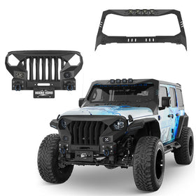 Hooke Road Mad Max Front Bumper & Windshield Frame Cover(18-25 Jeep Wrangler JL & Gladiator JT; Excluding Wrangler 4xe, Rubicon 392, JT Mojave)