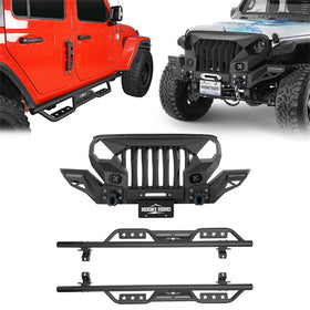 Hooke Road Mad Max Front Bumper Grill & Side Steps(18-25 Jeep Wrangler JL 4-Door)