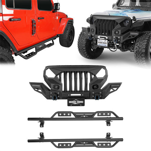 Hooke Road Mad Max Front Bumper Grill & Side Steps(18-25 Jeep Wrangler JL 4-Door)