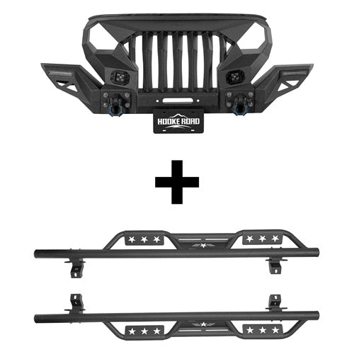 Hooke Road Mad Max Front Bumper Grill & Side Steps(18-25 Jeep Wrangler JL 4-Door)