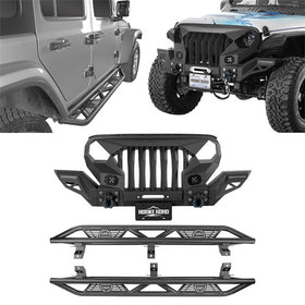 Hooke Road Mad Max Front Bumper Grill & Tube Side Steps(18-25 Jeep Wrangler JL 4 Door)