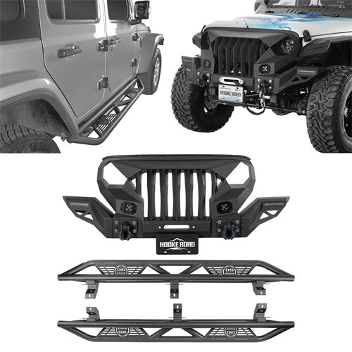 Hooke Road Mad Max Front Bumper Grill & Tube Side Steps(18-25 Jeep Wrangler JL 4 Door)