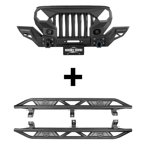 Hooke Road Mad Max Front Bumper Grill & Tube Side Steps(18-25 Jeep Wrangler JL 4 Door)