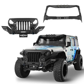 Hooke Road Mad Max Front Bumper w/Wings & Windshield Frame Cover(18-25 Jeep Wrangler JL & Gladiator JT(Excluding Wrangler 4xe, Rubicon 392, JT Mojave)