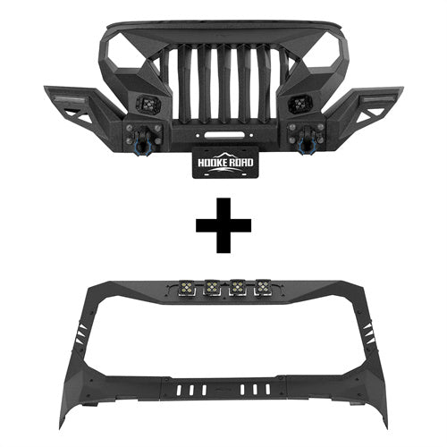 Hooke Road Mad Max Front Bumper w/Wings & Windshield Frame Cover(18-25 Jeep Wrangler JL & Gladiator JT(Excluding Wrangler 4xe, Rubicon 392, JT Mojave)