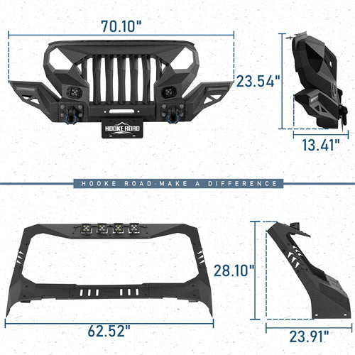 Load image into Gallery viewer, Hooke Road Mad Max Front Bumper w/Wings &amp; Windshield Frame Cover(18-25 Jeep Wrangler JL &amp; Gladiator JT(Excluding Wrangler 4xe, Rubicon 392, JT Mojave)
