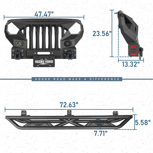 Hooke Road Mad Max Front Bumper & Side Steps(18-25 Jeep Wrangler JL 4-Door)