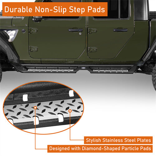 Hooke Road Side Steps Nerf Bars Solid Steel(20-24 Jeep Gladiator JT)