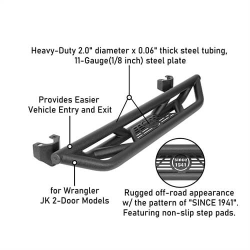 2007-2018 Jeep Wrangler JK Wheel To Wheel Running Boards Side Steps 4x4 Parts For 2-Door - Hooke Road b22087 13