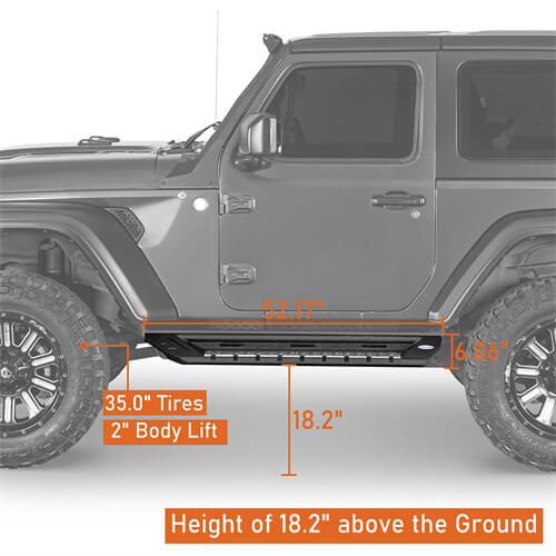 Wheel To Wheel Running Boards 4x4 Jeep Parts For 2018-2023 Jeep Wrangler JL 2-Door - Hooke Road b3051 11