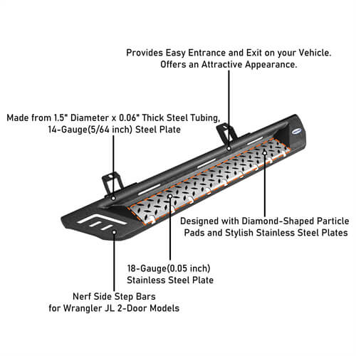 Load image into Gallery viewer, Wheel To Wheel Running Boards 4x4 Jeep Parts For 2018-2023 Jeep Wrangler JL 2-Door - Hooke Road b3051 16
