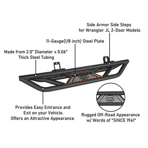 18-23 Jeep Wrangler JL Wheel To Wheel Running Boards 4x4 Jeep Parts For 2-Door - Hooke Road b3050 16