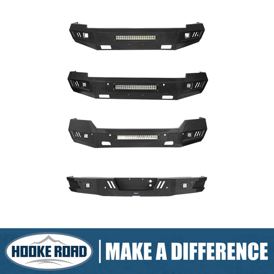 Hooke Road Front & Rear Bumper Combo Compatible with Chevy Silverado 1500