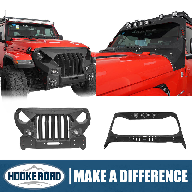 Load image into Gallery viewer, Hooke Road Mad Max Front Bumper &amp; Windshield Frame Cover(18-24 Jeep Wrangler JL &amp; Gladiator JT(Excluding Mojave))
