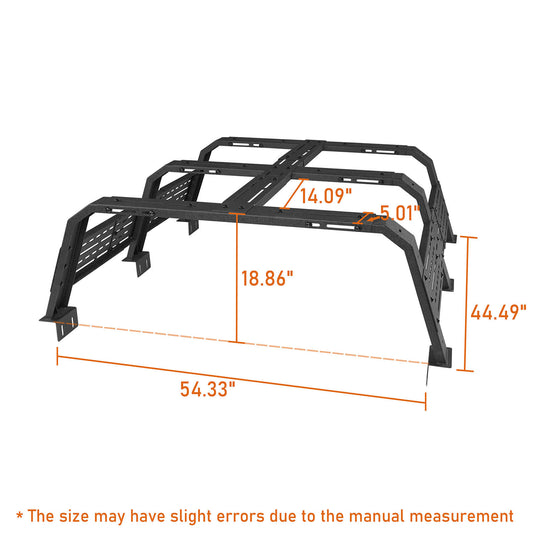 Hooke Road 18.8" High Overland Bed Rack Compatible with Jeep Gladiator JT w/ Factory Bed Rails 20-23 Toyota Tacoma(5' Bed) 05-23 BXG.9901-S 21