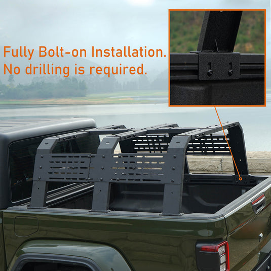 Hooke Road 18.8" High Overland Bed Rack Compatible with Jeep Gladiator JT w/ Factory Bed Rails 20-23 Toyota Tacoma(5' Bed) 05-23 BXG.9901-S 6