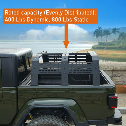 Hooke Road 18.8" High Overland Bed Rack Compatible with Jeep Gladiator JT w/ Factory Bed Rails 20-23 Toyota Tacoma(5' Bed) 05-23 BXG.9901-S 9