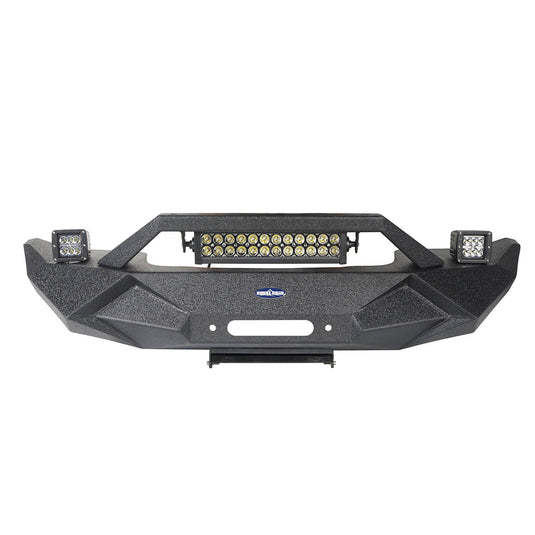 Hooke Road Blade Stubby Front Bumper w/ 60W Work Light Bar & Different Trail Rear Bumper w/Tire Carrier Combo(07-18 Jeep Wrangler JK JKU)