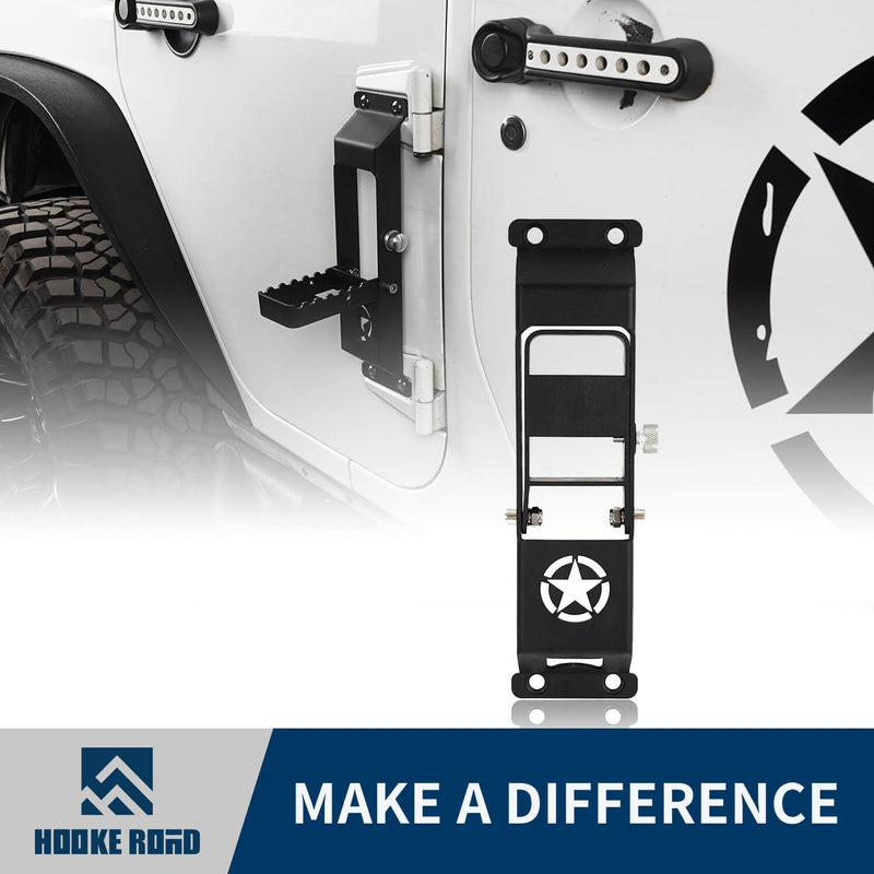 Load image into Gallery viewer, Hooke Road Opar Five Star Matte Black Metal Folding Door Hinge Steps for 2007-2018 Jeep Wrangler JK u-Box 1
