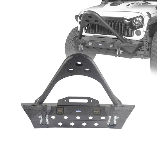 Hooke Road Opar Stubby Front Bumper w/Stinger & Winch Plate Mount w/ 2X 18W LED Spotlight for 2007-2018 Jeep Wrangler JK BXG185 u-Box offroad 2