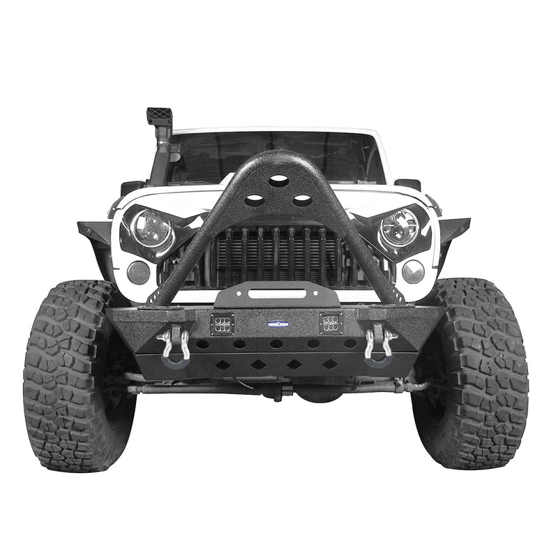 Load image into Gallery viewer, Hooke Road Opar Stubby Front Bumper w/Stinger &amp; Winch Plate Mount w/ 2X 18W LED Spotlight for 2007-2018 Jeep Wrangler JK BXG185 u-Box offroad 4
