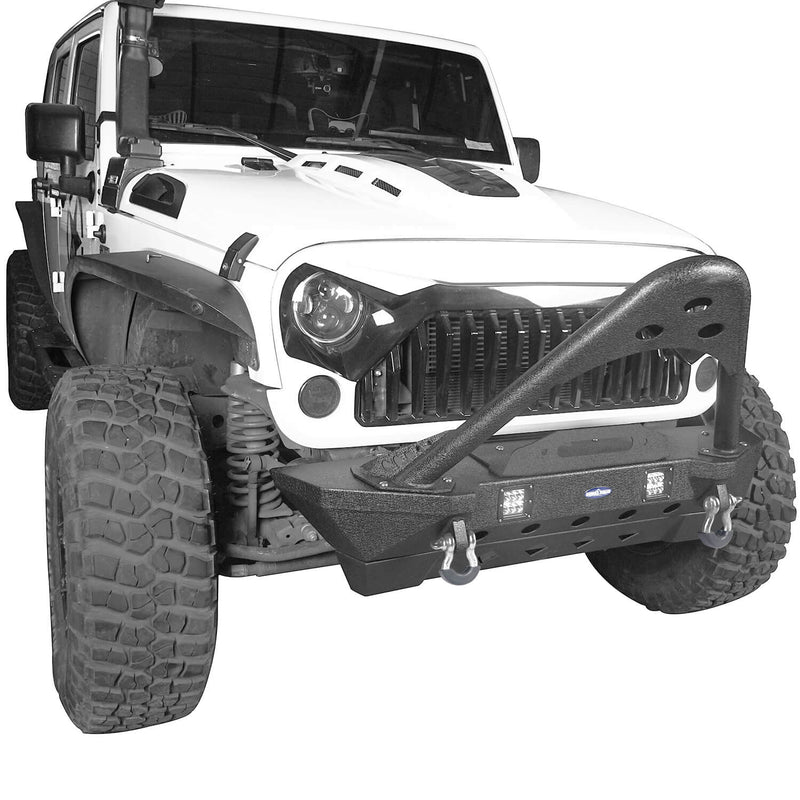 Load image into Gallery viewer, Hooke Road Opar Stubby Front Bumper w/Stinger &amp; Winch Plate Mount w/ 2X 18W LED Spotlight for 2007-2018 Jeep Wrangler JK BXG185 u-Box offroad 5
