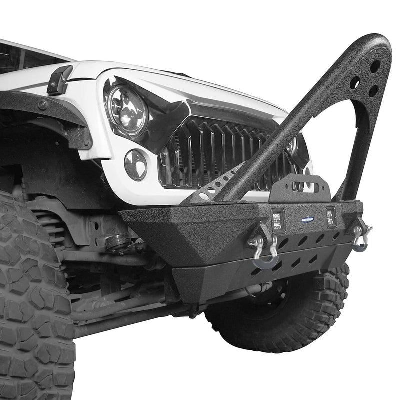 Load image into Gallery viewer, Hooke Road Opar Stubby Front Bumper w/Stinger &amp; Winch Plate Mount w/ 2X 18W LED Spotlight for 2007-2018 Jeep Wrangler JK BXG185 u-Box offroad 6
